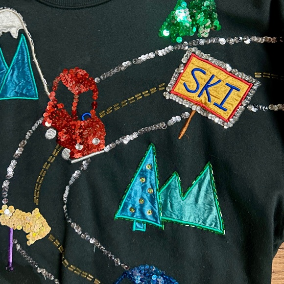 Kris Michele • Large • Black • Sequins • Embroidery • Ski/Mountains • Sweater - Picture 8 of 12